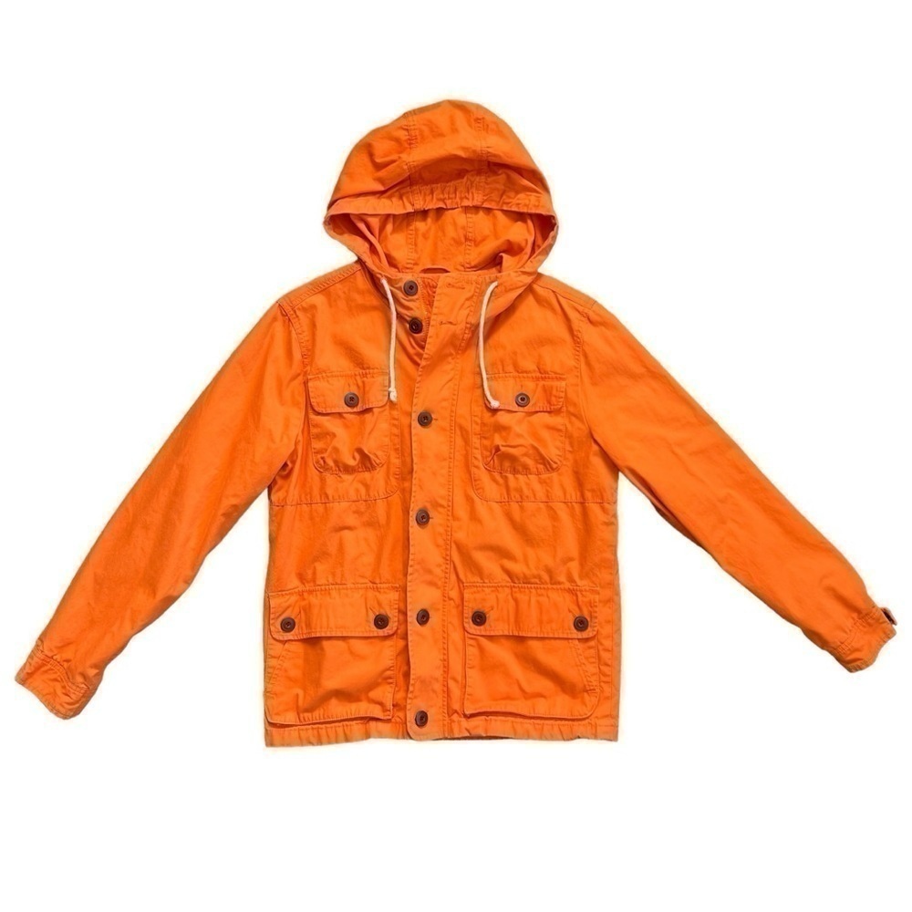 Gap Jacket Coat Cotton Orange Button Down Zip Up Hooded Drawstring Pockets